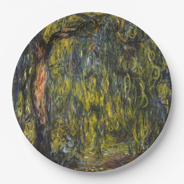 Claude Monet Weeping Willow Impressionist Art Paper Plates (Front)