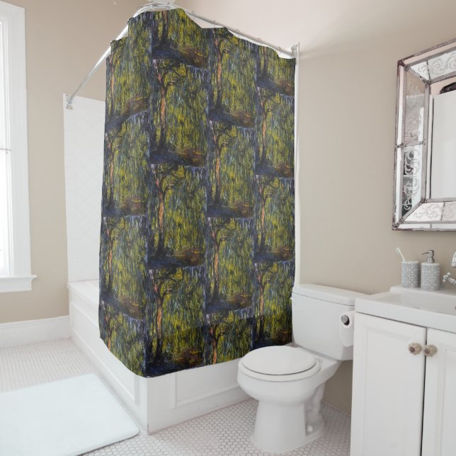 Claude Monet Weeping Willow Impressionist Art Shower Curtain (In Situ)