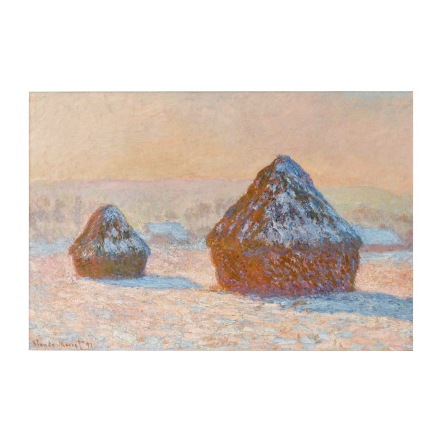 Claude Monet - Wheatstacks, Snow Effect, Morning Acrylic Print (Front)