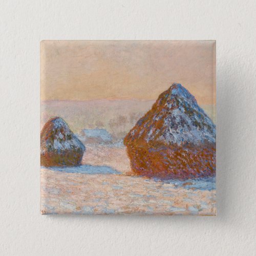 Claude Monet _ Wheatstacks Snow Effect Morning Button