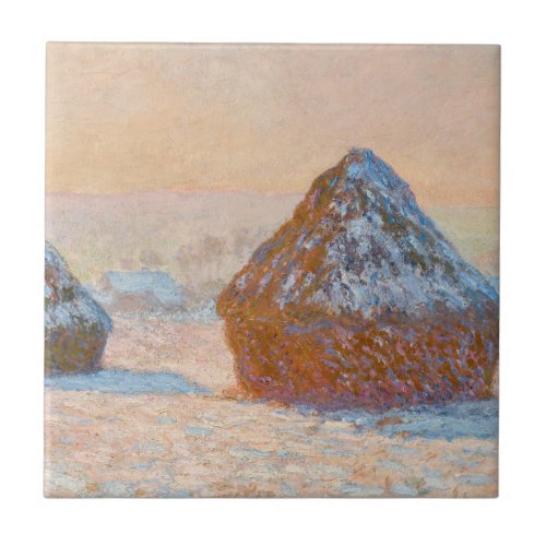 Claude Monet _ Wheatstacks Snow Effect Morning Ceramic Tile