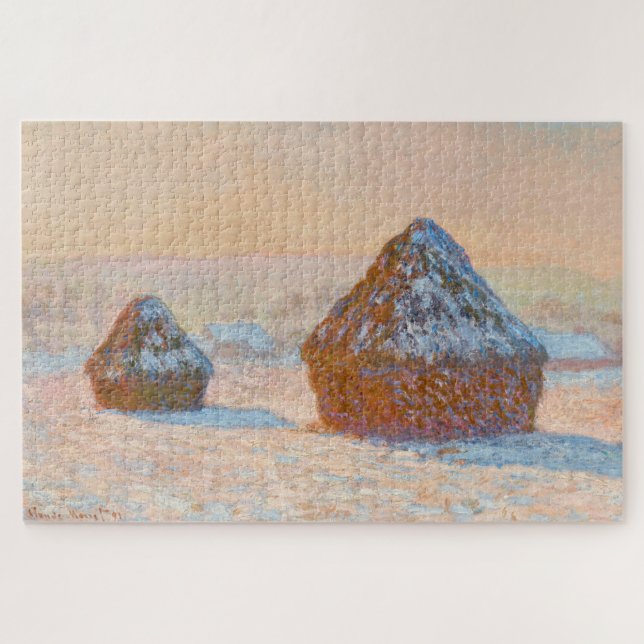 Claude Monet - Wheatstacks, Snow Effect, Morning Jigsaw Puzzle (Horizontal)