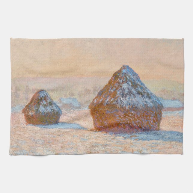 Claude Monet - Wheatstacks, Snow Effect, Morning Kitchen Towel (Horizontal)