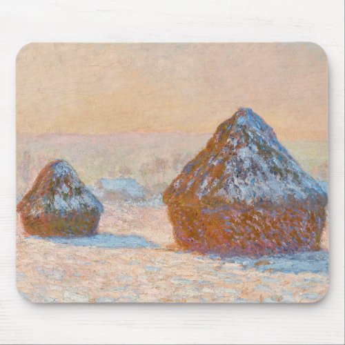 Claude Monet _ Wheatstacks Snow Effect Morning Mouse Pad