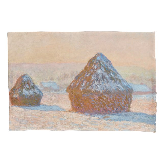Claude Monet - Wheatstacks, Snow Effect, Morning Pillow Case (Front)