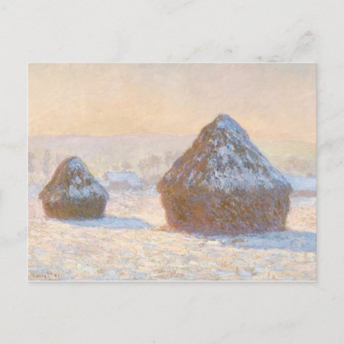 Claude Monet _ Wheatstacks Snow Effect Morning Postcard