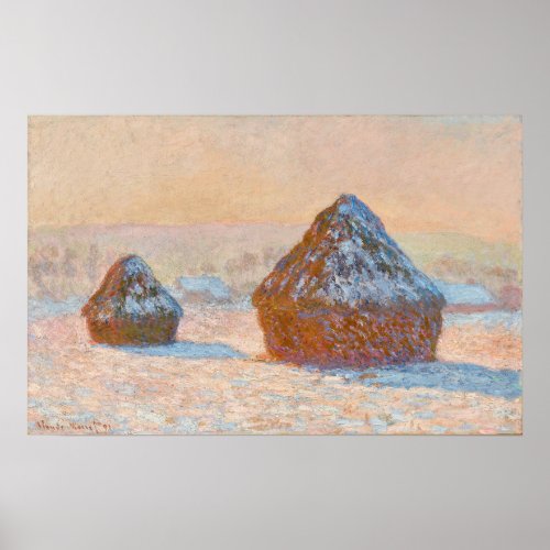 Claude Monet _ Wheatstacks Snow Effect Morning Poster