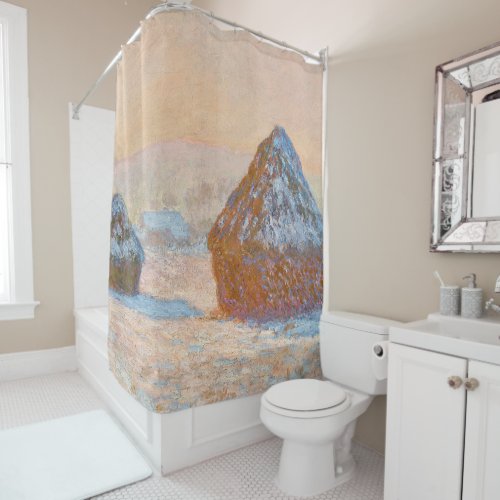 Claude Monet _ Wheatstacks Snow Effect Morning Shower Curtain