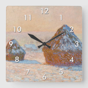 Claude Monet - Wheatstacks, Snow Effect, Morning Square Wall Clock