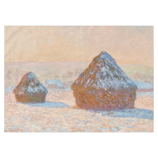 Claude Monet - Wheatstacks, Snow Effect, Morning Tablecloth (Front (Horizontal))