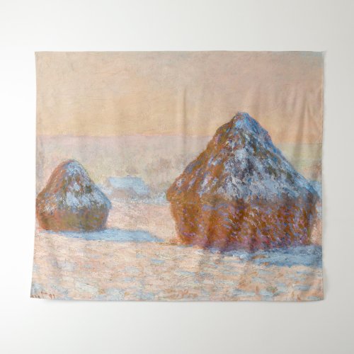 Claude Monet _ Wheatstacks Snow Effect Morning Tapestry