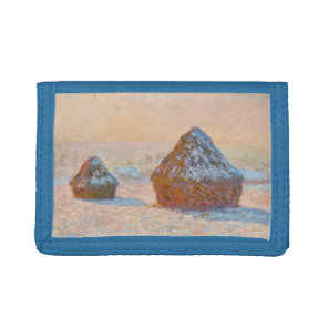 Claude Monet - Wheatstacks, Snow Effect, Morning Tri-fold Wallet