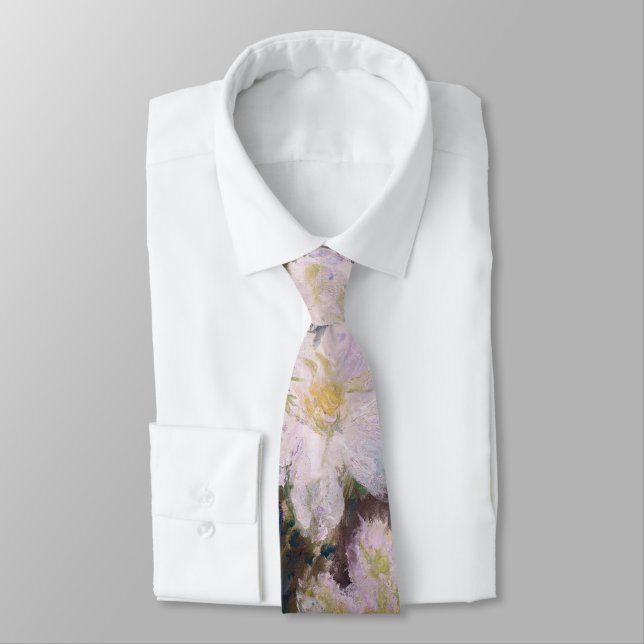 Claude Monet - White Clematis Neck Tie (Tied)