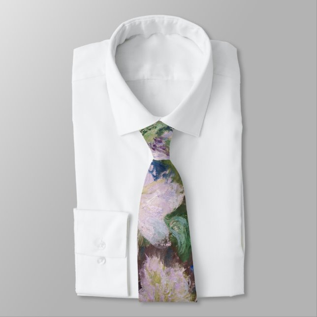 Claude Monet - White Clematis Neck Tie (Tied)
