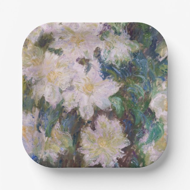 Claude Monet - White Clematis Paper Plates (Front)