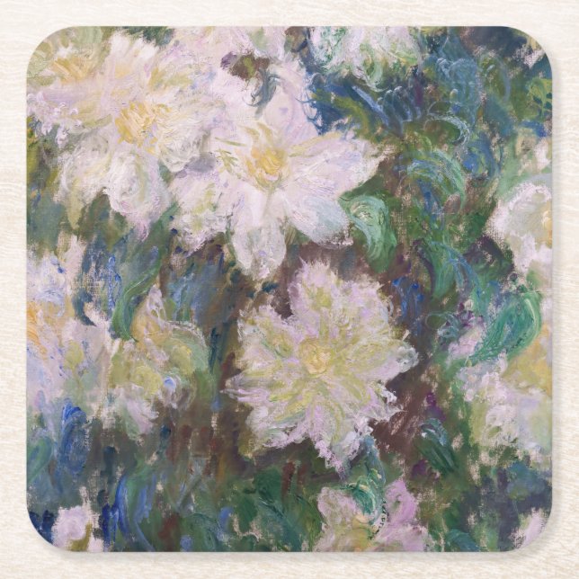 Claude Monet - White Clematis Square Paper Coaster (Front)