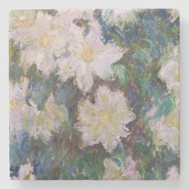 Claude Monet - White Clematis Stone Coaster (Front)