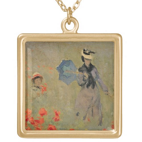 Claude Monet  Wild Poppies near Argenteuil Gold Plated Necklace