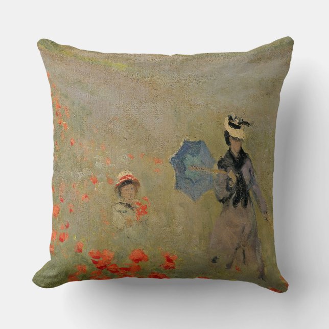 Claude Monet | Wild Poppies, near Argenteuil Throw Pillow (Front)
