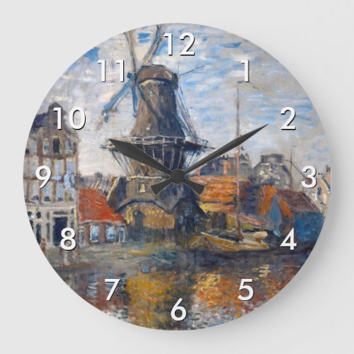 Claude Monet _ Windmill Amsterdam  Large Clock