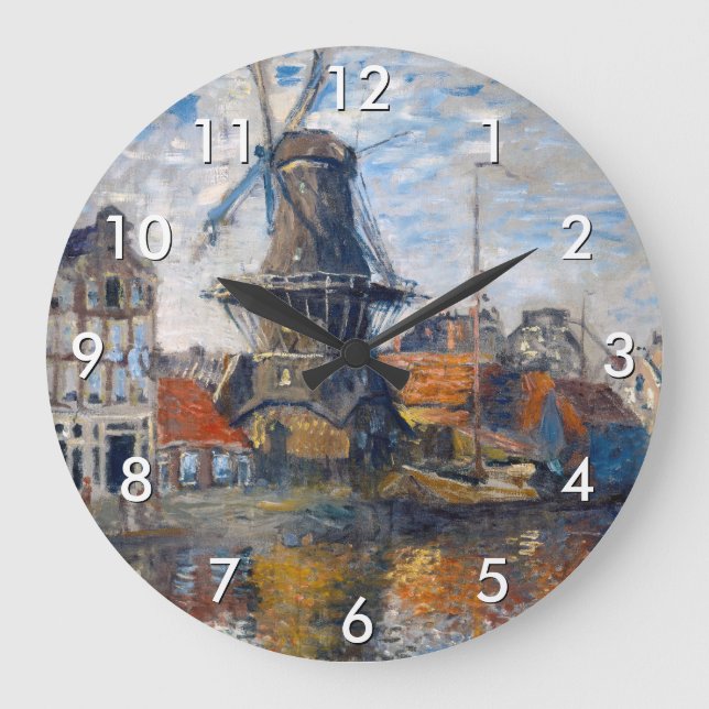 Claude Monet - Windmill, Amsterdam  Large Clock (Front)