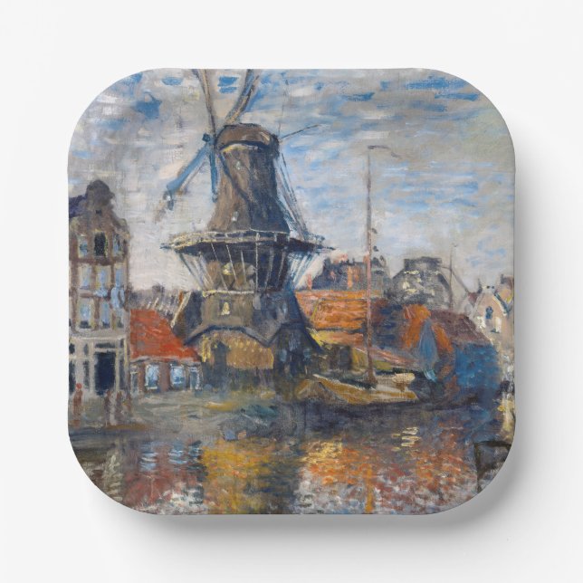 Claude Monet - Windmill, Amsterdam  Paper Plates (Front)