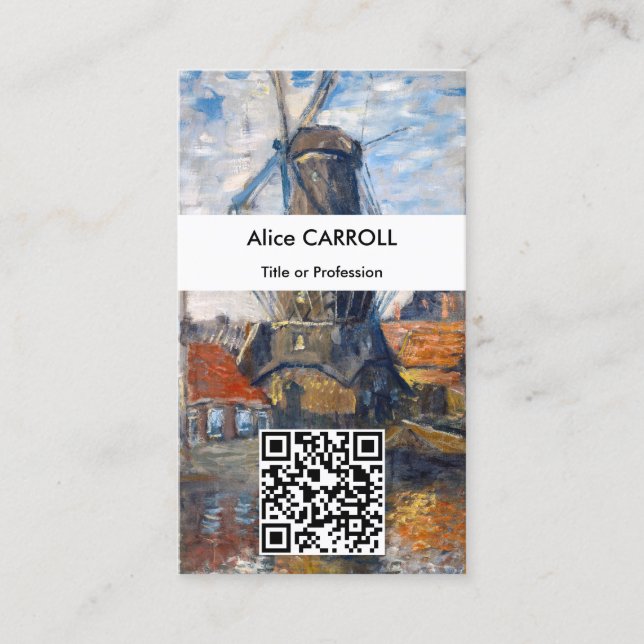 Claude Monet - Windmill, Amsterdam - QR Code Business Card (Front)