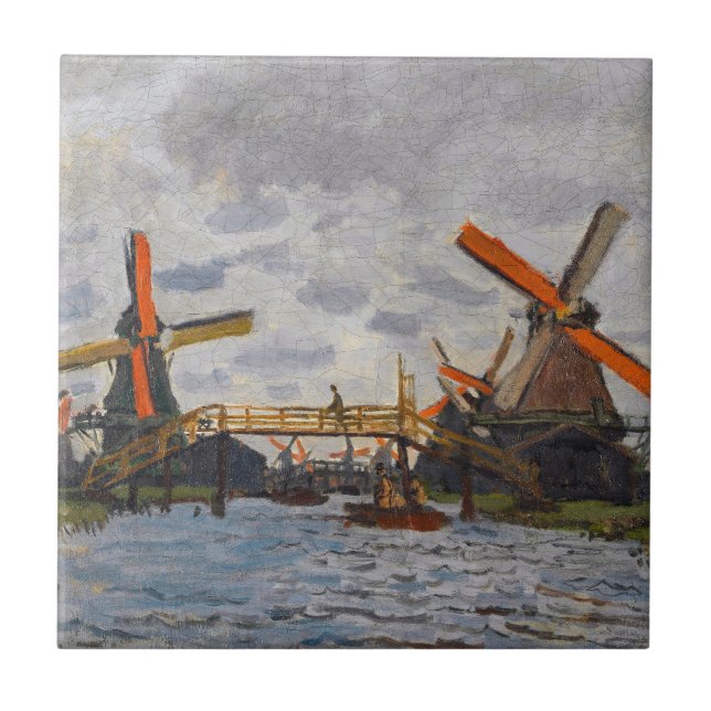Claude Monet - Windmills near Zaandam Ceramic Tile (Front)