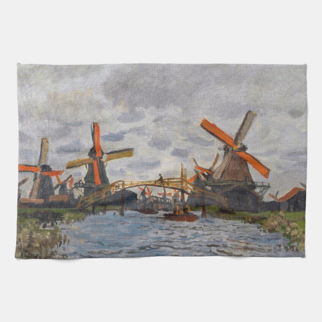 Claude Monet - Windmills near Zaandam Kitchen Towel (Horizontal)
