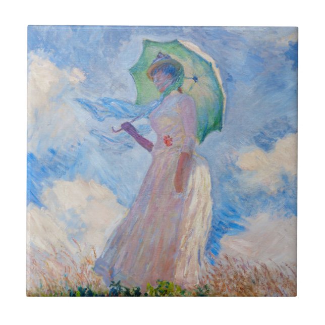 Claude Monet - Woman with a Parasol facing left Ceramic Tile (Front)