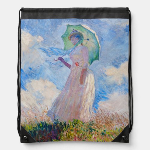 Claude Monet _ Woman with a Parasol facing left Drawstring Bag
