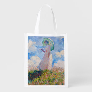 Claude Monet - Woman with a Parasol facing left Grocery Bag