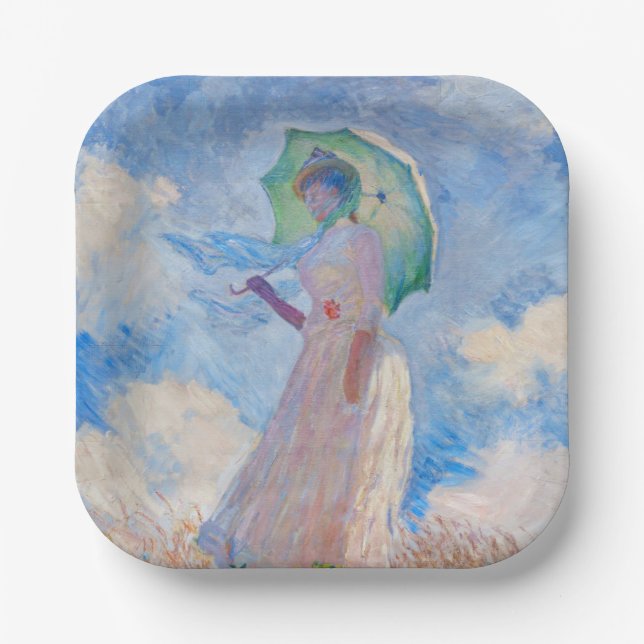Claude Monet - Woman with a Parasol facing left  Paper Plates (Front)