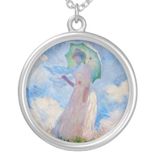 Claude Monet - Woman with a Parasol facing left Silver Plated Necklace