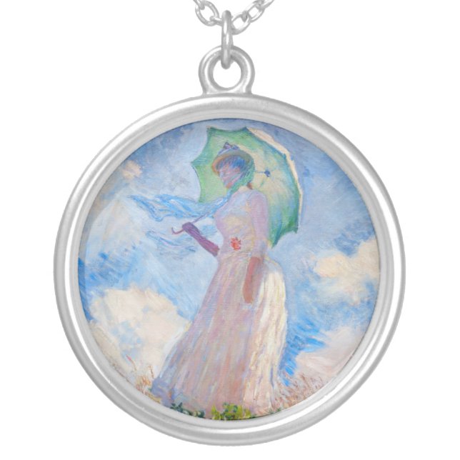 Claude Monet - Woman with a Parasol facing left Silver Plated Necklace (Front)