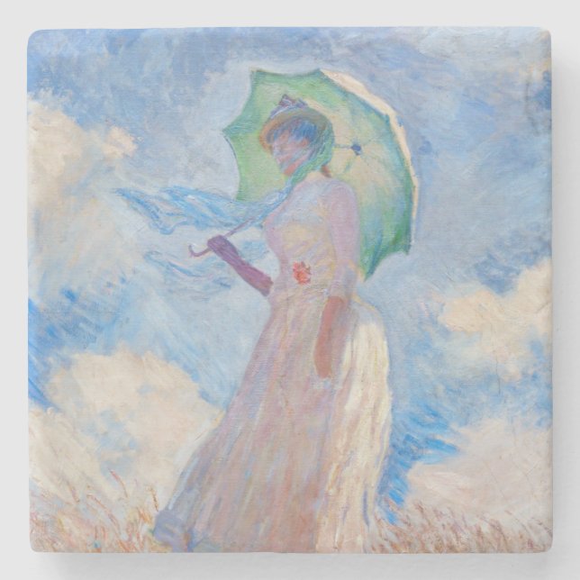 Claude Monet - Woman with a Parasol facing left Stone Coaster (Front)