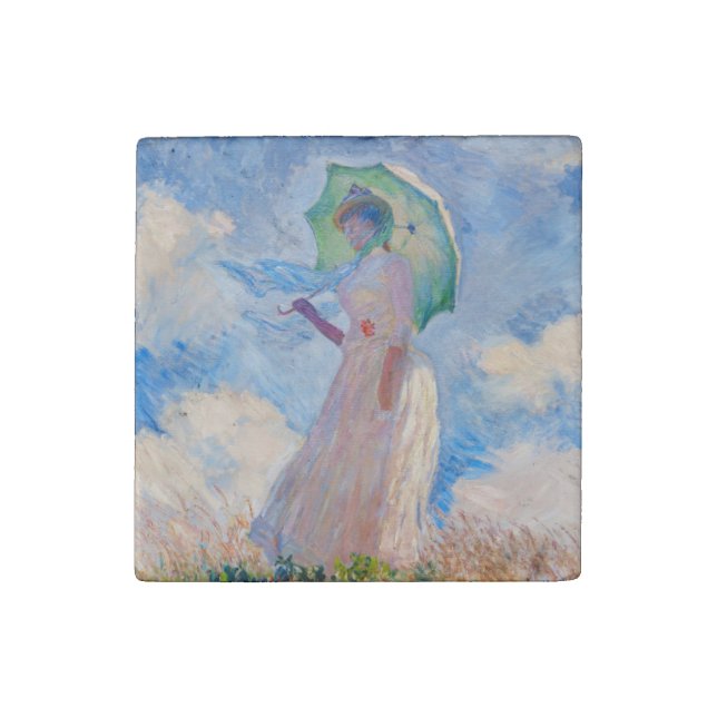 Claude Monet - Woman with a Parasol facing left Stone Magnet (Front)