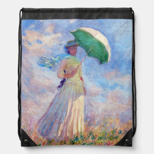 Claude Monet _ Woman with a Parasol facing right Drawstring Bag