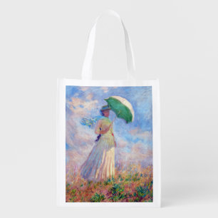 Claude Monet - Woman with a Parasol facing right Grocery Bag