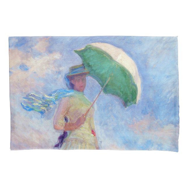 Claude Monet - Woman with a Parasol facing right Pillow Case (Front)