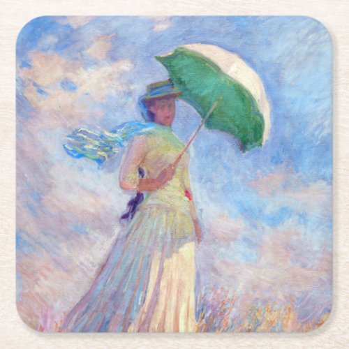 Claude Monet _ Woman with a Parasol facing right Square Paper Coaster