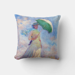 Claude Monet - Woman with a Parasol facing right Throw Pillow