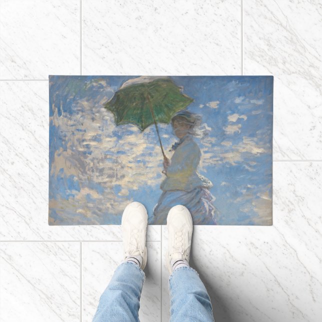 Claude Monet Woman with a Parasol Fine Art Doormat (Indoor)