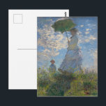 Claude Monet Woman with a Parasol Fine Art Postcard<br><div class="desc">"Woman with a Parasol - Madame Monet and Her Son" (1875) is a quintessential masterpiece by Claude Monet, the father of French Impressionism. This iconic painting captures a fleeting summer moment as his wife Camille and son Jean stroll through a sun-drenched meadow. Monet masterfully employs light, airy brushstrokes to depict...</div>