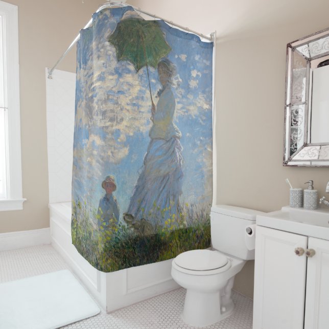 Claude Monet Woman with a Parasol Fine Art Shower Curtain (In Situ)