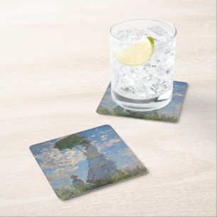 Claude Monet Woman with a Parasol Fine Art Square Paper Coaster