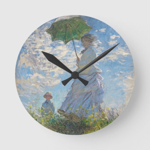 Claude Monet  Woman with a Parasol Round Clock