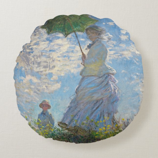 Claude Monet | Woman with a Parasol Round Pillow (Front)