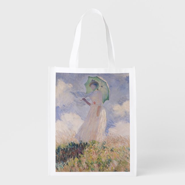 Claude Monet | Woman with Parasol Turned Left Reusable Grocery Bag (Front)