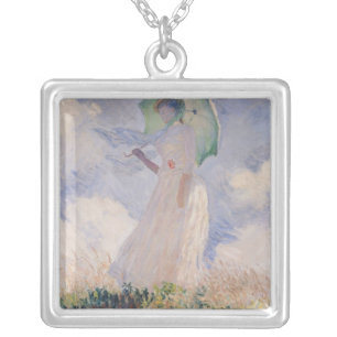 Claude Monet   Woman with Parasol Turned Left Silver Plated Necklace